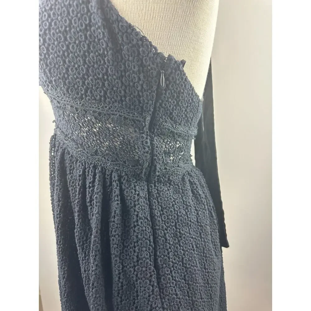 Free People So Sweetly Halter Mini Dress Crochet Black No Size Tag S *Read Desc - Picture 10 of 12